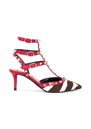 Valentino Garavani Rockstud Hair Calf Ankle Strap Pump in Biaco Testa Di Moro & Rosso V - Red. Size 36 (also in 36.5, 37, 37.5, 38, 38.5, 39, 39.5,...