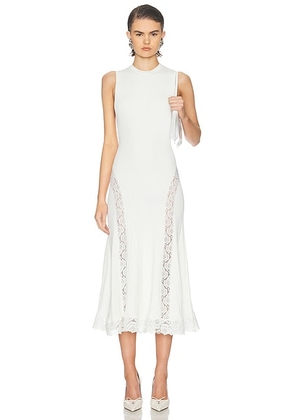 Self-portrait Knit Lace Insert Midi Dress in White - White. Size M (also in S, XS).