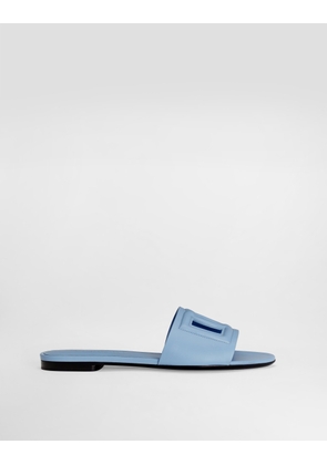 Dolce & Gabbana Calfskin Sliders - Woman Slides And Mules Light Blue Leather 37