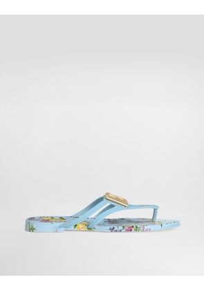 Dolce & Gabbana Rubber Beachwear Slides With Logo And Little Flowers Print - Woman Slides And Mules Multicolor 36