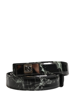 Dolce & Gabbana Men Black Marble Leather DG Logo Buckle Belt - 90 cm / 36 Inches