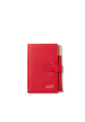 Smythson 2026 Wafer Weekly Diary With Pencil In Panama In Scarlet Red