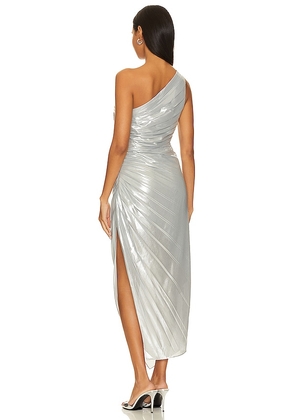 BCBGMAXAZRIA Shimmer Evening Dress in Metallic Silver, grey. Size 2. Also in 4.