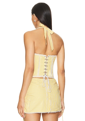 GUIZIO Gingham Lace Corset in Yellow. Size M. Also in XS, S.