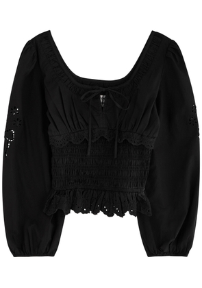 Damson Madder Nola Broderie Anglais Cotton-poplin Blouse - Black - 10 (UK10 / S)