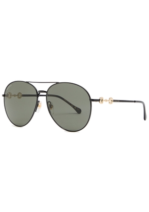Gucci Eyewear Aviator-style Metal Women's Designer Sunglasses - Black - One Size