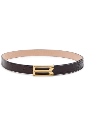 Victoria Beckham Frame Crocodile-effect Leather Belt - Dark Brown - 100 (UK18 / Xxl)