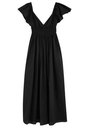 Matteau Gathered Cotton Midi Dress - Black - 2 (UK 8 / S)