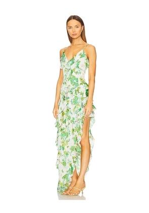 ELLIATT Tess Asymmetrical Maxi Dress in Green. Size M. Also in S, XS, L, XL.