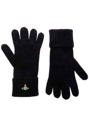 Vivienne Westwood Logo-embroidered Ribbed Wool Gloves - Black - M/L