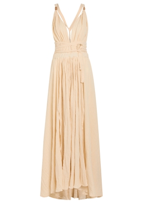Caravana Adjustable tie Halterneck Cotton-blend Maxi Dress - Natural - One Size