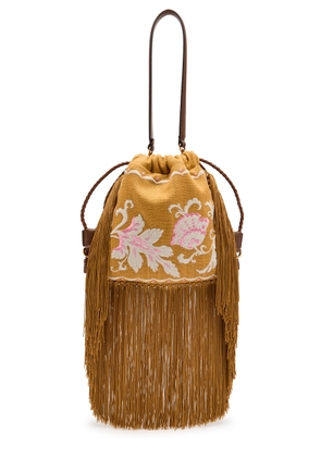Etro Kalispera Small Embroidered Linen Shoulder bag - Camel - One Size