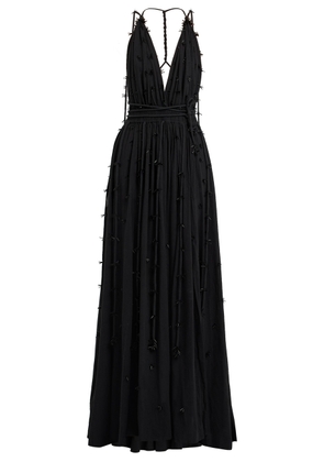 Caravana Bead Embellished Halterneck Cotton Maxi Dress - Black - One Size