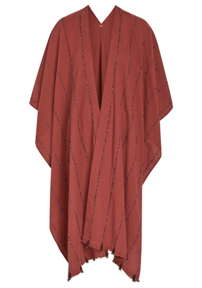 Caravana Bead Embellished Cotton Cape - Red - One Size