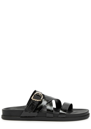 Ancient Greek Sandals Filipa Textured Patent Leather Sliders - Black - 37 (IT37/ UK4)