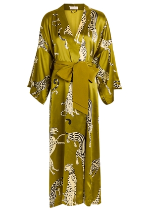 Olivia Von Halle Queenie Printed Silk Robe - Olive - One Size