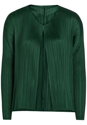 Pleats Please Issey Miyake Pleated Woven Cardigan - Dark Green - 3