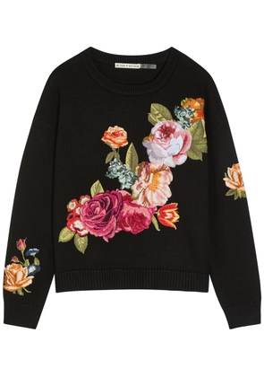 Alice + Olivia Belva Floral-jacquard Stretch-wool Jumper - Black - XL (UK16 / XL)