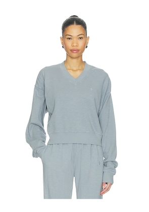 Eterne Lightweight French Terry Cropped V-neck Sweatshirt in Slate. Size M. Also in S, XS.
