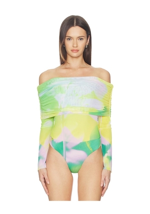 AFRM Maxine Bodysuit in Green,Yellow. Size 2X. Also in S, XS, M, L, XL.