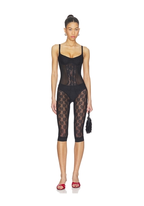 THE ATTICO Lace Overall Catsuit in Black. Size 36. Also in 38, 40, 42, 44.