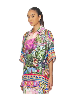 Camilla Oversized Shirt With Pocket in Green,Pink. Size XL. Also in XS/S, M/L.