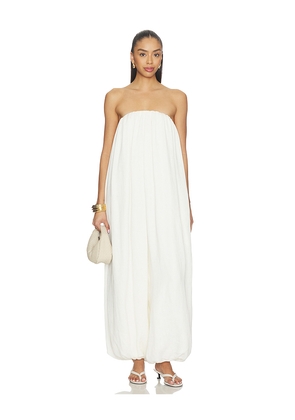ADRIANA DEGREAS Strapless Bubble Jumpsuit in Ivory. Size M. Also in S, XS.