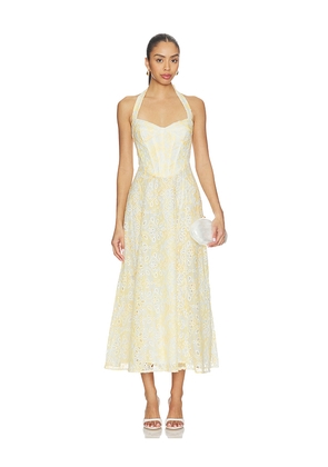 Bardot Pollie Halter Midi Dress in Lemon. Size 10. Also in 12, 2, 4, 6, 8.