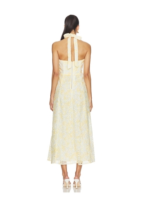 Bardot Pollie Halter Midi Dress in Lemon. Size 10. Also in 12, 2, 4, 6, 8.