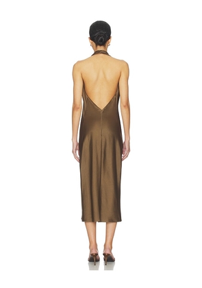 Alejandra Alonso Rojas Draped Halter Dress in Dark Green. Size 2. Also in 8.