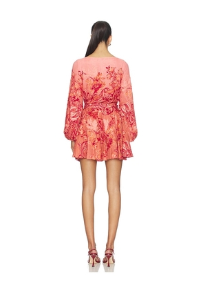 HEMANT AND NANDITA Mini Dress With Tie Up Belt in Coral. Size M. Also in XXS, XS, S, XL.