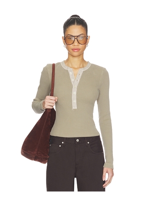 Citizens of Humanity Drea Waffle Henley Top in Olive. Size L. Also in M, S, XL, XS.