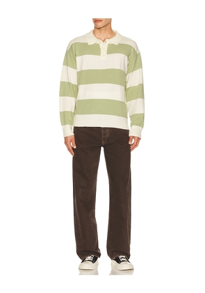 Central Park West Theo Striped Rugby Sweater in Green. Size L. Also in S, M, XL/1X.