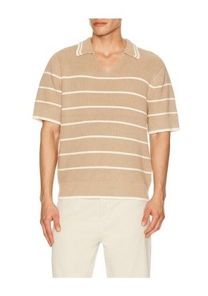 Central Park West Bradley French Stripe Short Sleeve Polo in Brown. Size L. Also in M, S, XL/1X.