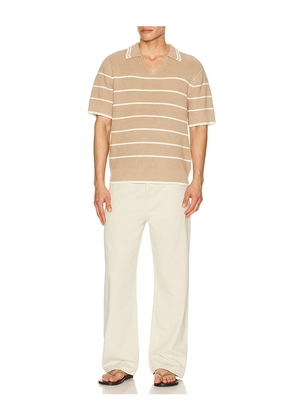 Central Park West Bradley French Stripe Short Sleeve Polo in Brown. Size L. Also in S, M.