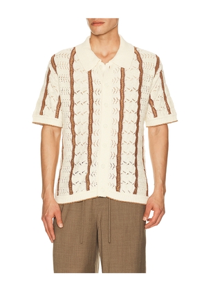 Central Park West Novelty Stitch Button Down Shirt in Brown. Size L. Also in M, S, XL/1X.