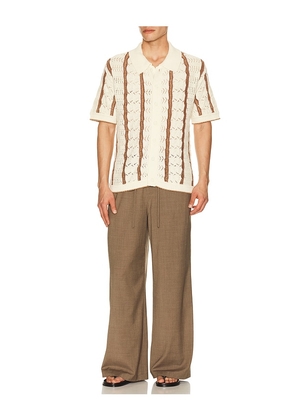 Central Park West Novelty Stitch Button Down Shirt in Brown. Size L. Also in S, M.