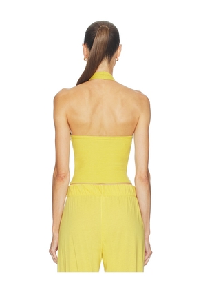 Eterne Butter Rib Cropped Halter Top in Mustard. Size L. Also in S, XL.