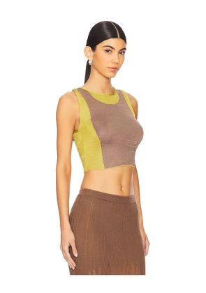 ISA BOULDER Two-tone Twisted Top in Brown. Size M. Also in L, XL.