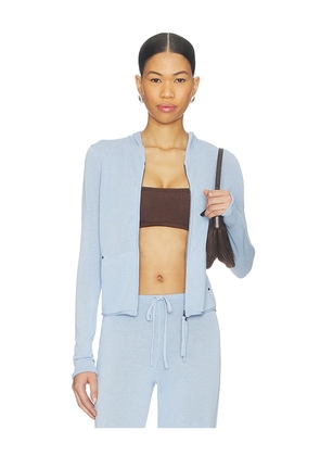 Frankies Bikinis Atlas Knit Hoodie in Baby Blue. Size L. Also in M, S, XS.