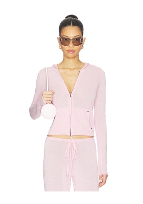 Frankies Bikinis Atlas Knit Hoodie in Pink. Size L. Also in M, S, XS.