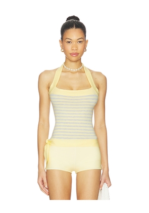 Frankies Bikinis Quinn Cloud Knit Halter Top in Yellow. Size M. Also in S, XS.
