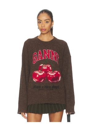 Ganni Brushed Alpaca Graphic Oversized Sweater in Brown. Size S. Also in XS.