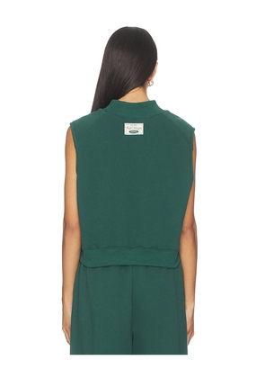 Gold Hinge Mock Neck Sleeveless Top in Dark Green. Size L. Also in S, XS, M, XL.