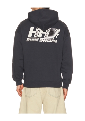 Huega House Warm Up Hoodie in Black. Size L. Also in M, S, XL/1X.