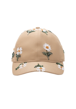 Honor The Gift Flowers Beaded 6 Panel Cap in Beige.