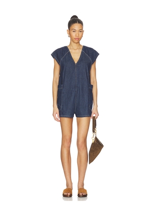 Free People x We The Free Free Fall Denim Romper in Navy. Size L. Also in M, S, XL, XS.
