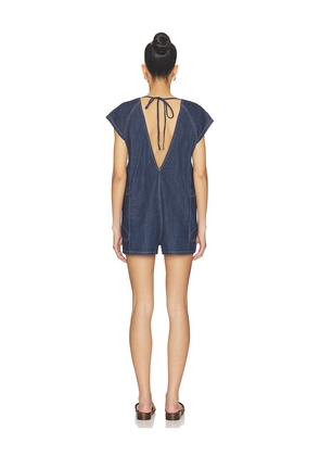 Free People x We The Free Free Fall Denim Romper in Navy. Size L. Also in XS, S, M, XL.