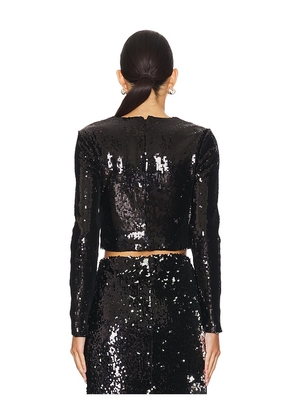 L'AGENCE Rogan Crop Sequin Long Sleeve Top in Black. Size S. Also in XS, XXS.