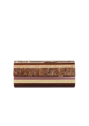 olga berg Clara Acrylic Clutch in Chocolate.